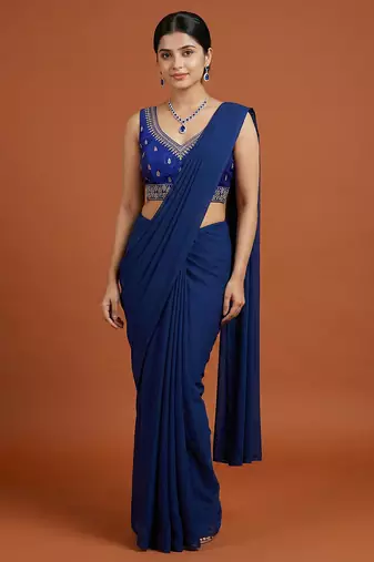 Royal blue embroidered traditional saree blouse