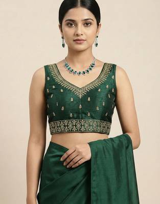 Green embroidered traditional saree blouse 1