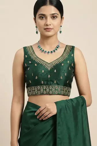 Green embroidered traditional saree blouse