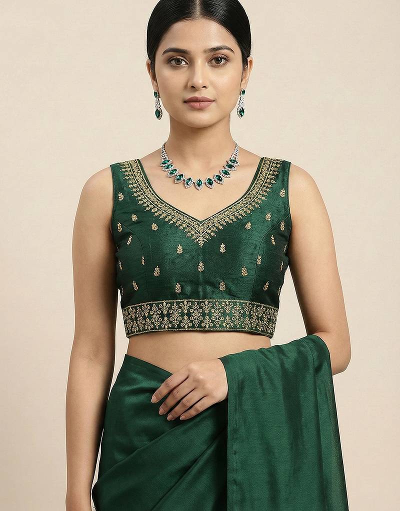 Green embroidered traditional saree blouse