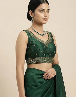 Green embroidered traditional saree blouse 2
