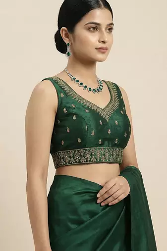 Green embroidered traditional saree blouse
