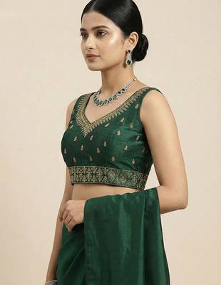 Green embroidered traditional saree blouse 3