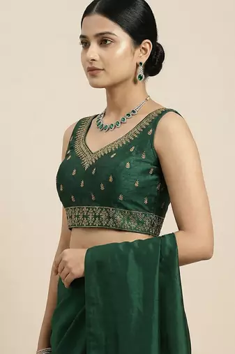 Green embroidered traditional saree blouse