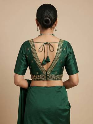 Green embroidered traditional saree blouse 4