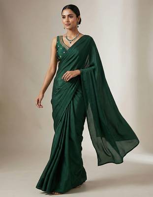 Green embroidered traditional saree blouse 5