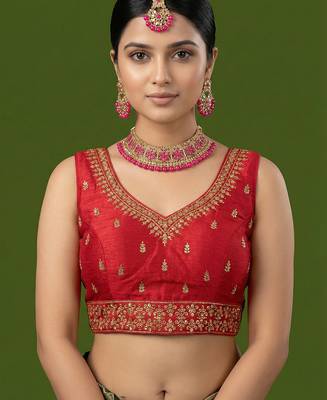 Red embroidered traditional saree blouse 1