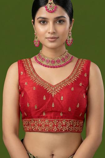 Red embroidered traditional saree blouse
