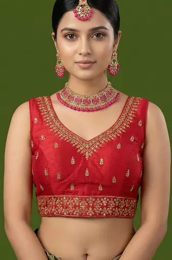 Red embroidered traditional saree blouse