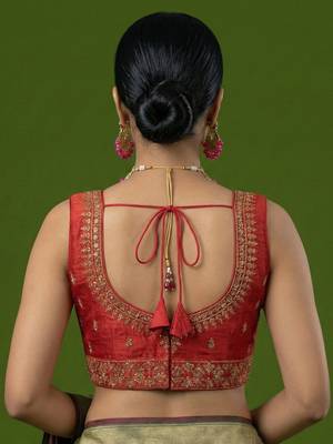 Red embroidered traditional saree blouse 2