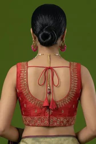 Red embroidered traditional saree blouse