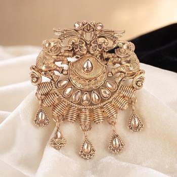 Gold plated - elephant motif gold stone brooch for men 2