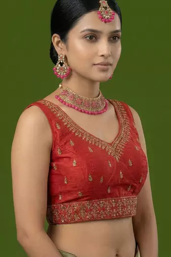 Red embroidered traditional saree blouse