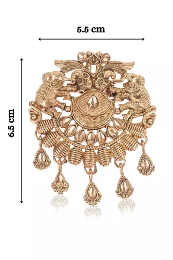 Gold plated - elephant motif gold stone brooch for men