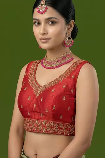 Red embroidered traditional saree blouse