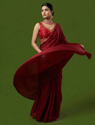 Red embroidered traditional saree blouse 5