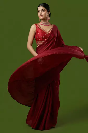 Red embroidered traditional saree blouse