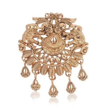 Gold plated - elephant motif gold stone brooch for men 4