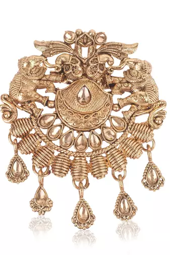 Gold plated - elephant motif gold stone brooch for men