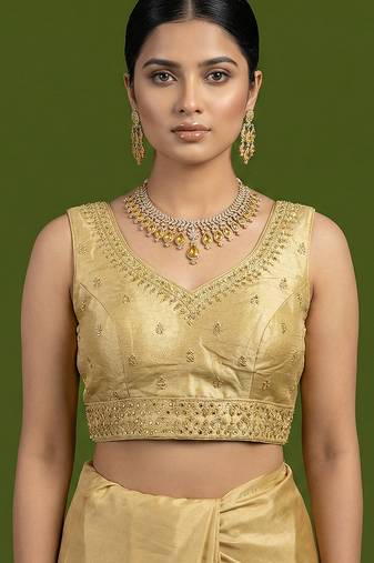 Gold embroidered traditional saree blouse
