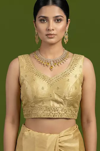 Gold embroidered traditional saree blouse