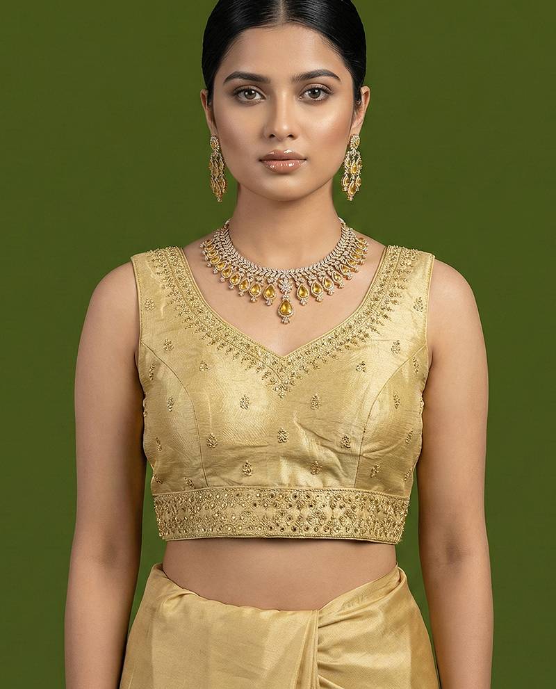 Gold embroidered traditional saree blouse