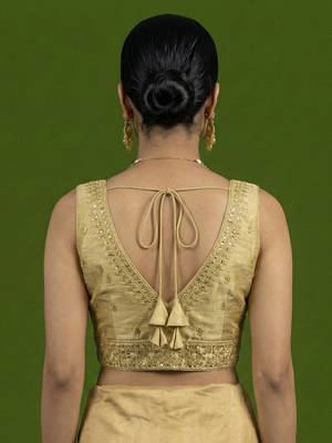Gold embroidered traditional saree blouse 2