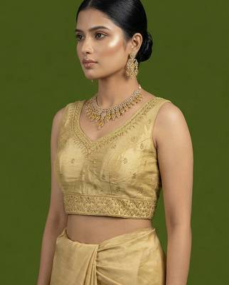 Gold embroidered traditional saree blouse 3