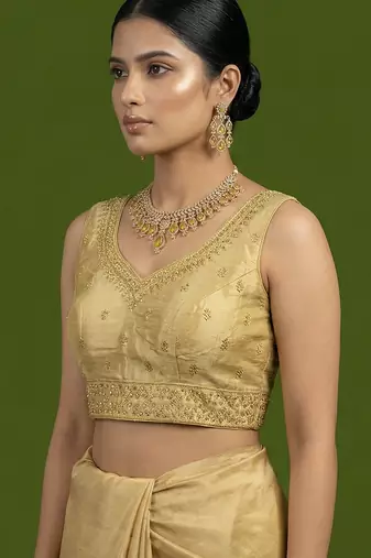 Gold embroidered traditional saree blouse