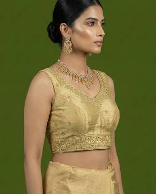 Gold embroidered traditional saree blouse 4