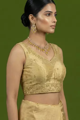 Gold embroidered traditional saree blouse