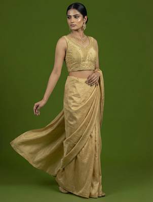 Gold embroidered traditional saree blouse 5