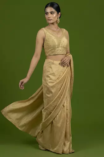 Gold embroidered traditional saree blouse