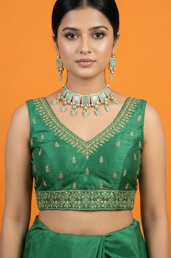 Bottle green embroidered traditional saree blouse