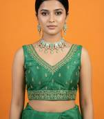 Bottle green embroidered traditional saree blouse