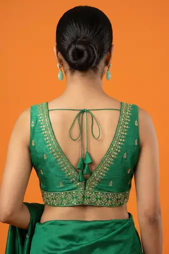 Bottle green embroidered traditional saree blouse