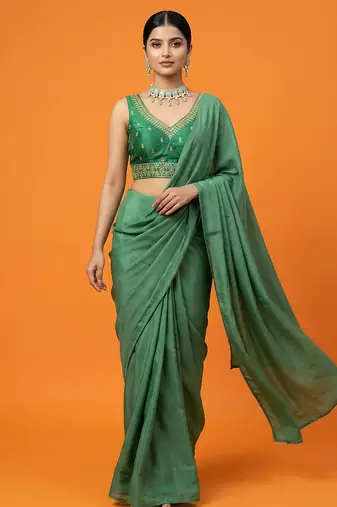 Bottle green embroidered traditional saree blouse