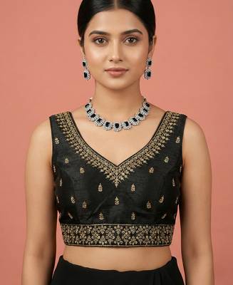 Black embroidered traditional saree blouse 1