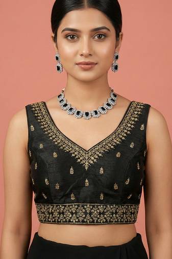 Black embroidered traditional saree blouse