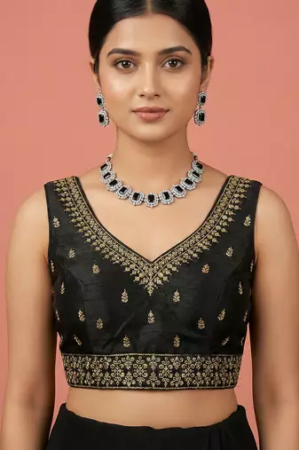 Black embroidered traditional saree blouse
