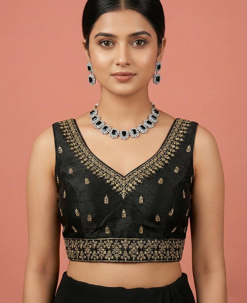 Black embroidered traditional saree blouse