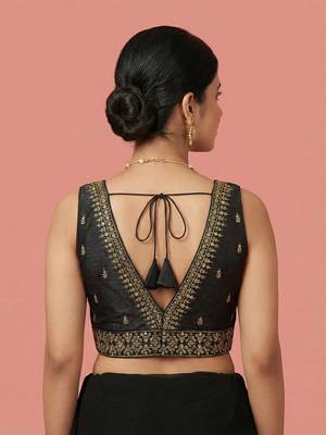 Black embroidered traditional saree blouse 2