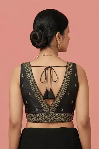 Black embroidered traditional saree blouse