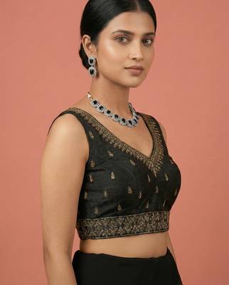 Black embroidered traditional saree blouse 3