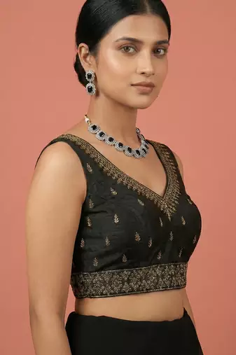 Black embroidered traditional saree blouse