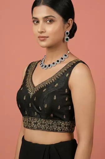 Black embroidered traditional saree blouse