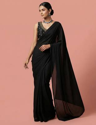 Black embroidered traditional saree blouse 5