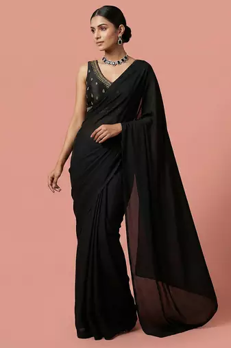 Black embroidered traditional saree blouse
