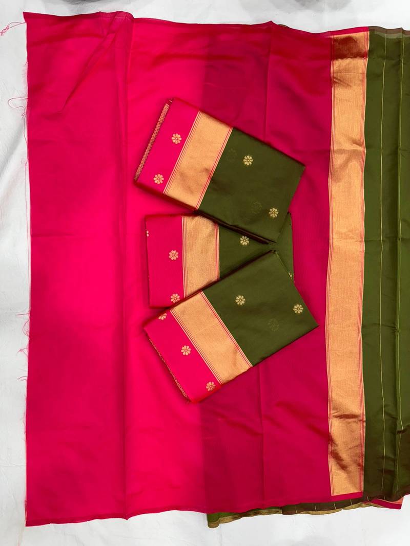 Green silk blend banarasi jaquard designer saree with blouse
