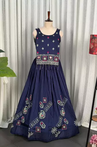 Navy Silk Blend Readymade Navratri Lehenga Choli with Thread & Sequence Work